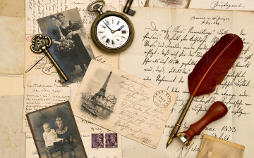 Картинка разное ретро +винтаж винтаж письма старая бумага фотографии сепия перо штемпель часы ключ