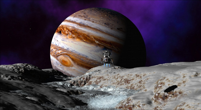 Обои картинки фото 3д графика, atmosphere , mood , атмосфера, настроения, астероид, спутник, планета, юпитер