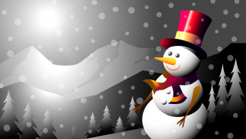 Картинка праздничные векторная+графика+ новый+год рождество горы снеговик зима открытка вектор коллаж