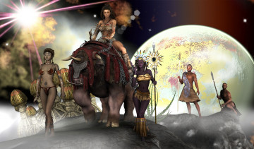 Картинка 3д+графика фантазия+ fantasy оружие девушки фон взгляд