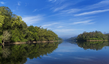 Картинка природа реки озера пейзаж вода отражение деревья зелено небо облака