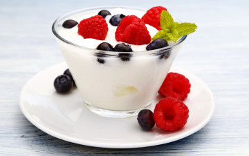 Картинка еда мороженое +десерты sweet ягоды десерт yogurt berries dessert fresh малина мята черника йогурт