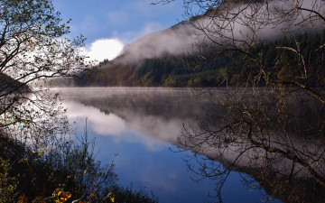 Картинка природа реки озера пейзаж туман деревья вода отражение небо