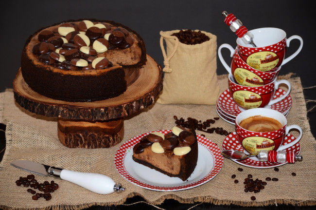 Обои картинки фото еда, торты, кофе, чашки, торт, натюрморт