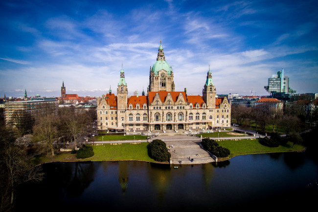 Обои картинки фото hannover, города, - дворцы,  замки,  крепости, дворец, река