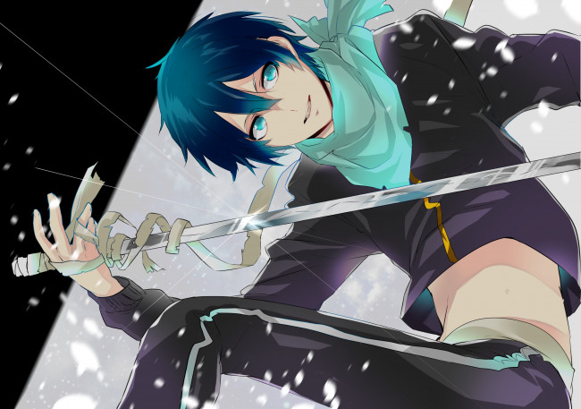 Обои картинки фото аниме, noragami, Ято, парень, меч, арт, бог