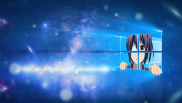 Картинка компьютеры windows++10 девушка взгляд фон логотип