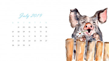 Картинка календари рисованные +векторная+графика поросенок цветок свинья забор