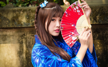 Картинка девушки -unsort+ азиатки японка кимоно веер