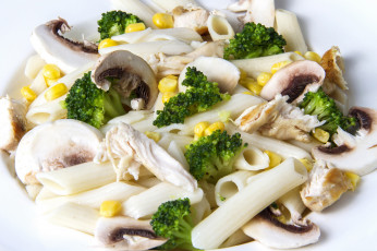Картинка еда грибы +грибные+блюда макароны шампиньоны брокколи салат