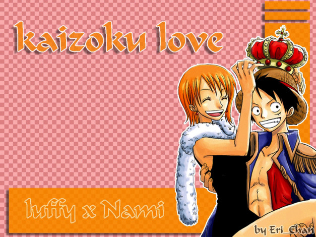 Обои картинки фото kaizoku, love, by, residenteri, аниме, one, piece, nami, monkey, d, luffy