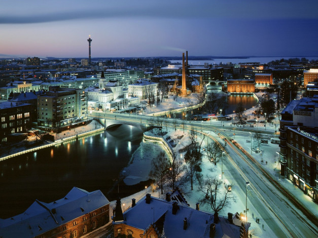 Обои картинки фото города, огни, ночного, tampere, finland