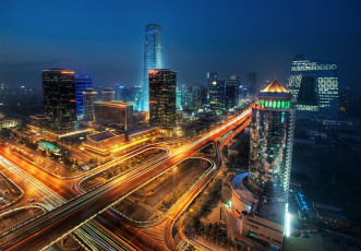 обоя beijing, china, города, пекин, китай, небоскрёбы, здания, дорога, ночной, город