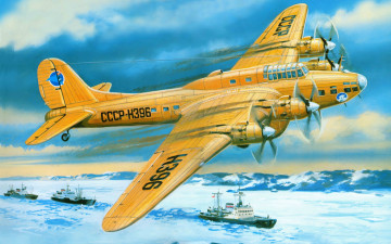 Картинка пе авиация 3д рисованые graphic ссср четырехмоторный советский ввс тяжелый бомбардировщик полярная