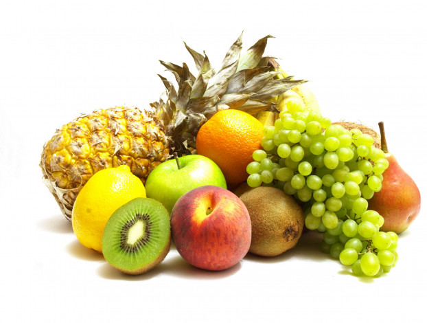 Обои картинки фото еда, фрукты, ягоды, ананас, виноград, киви