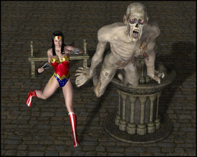 Картинка lordsnot 3д+графика фантазия+ fantasy девушка взгляд фон супермен зомби