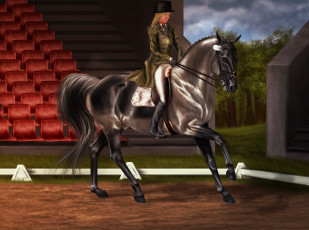 Картинка рисованное животные +лошади всадник девушка взгляд лошадь