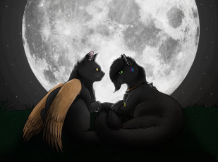 Картинка рисованное животные +сказочные +мифические кошки луна взгляд