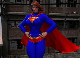 Картинка 3д+графика фантазия+ fantasy девушка супермен рыжая фон взгляд