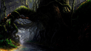 Картинка рисованное природа деревья лес пейзаж