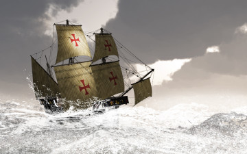 Картинка корабли 3d волны море парусник брызги