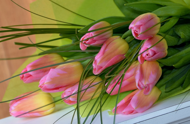 Обои картинки фото цветы, тюльпаны, розовый, букет