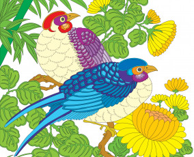 Картинка векторная+графика животные+ animals птицы цветы ветка