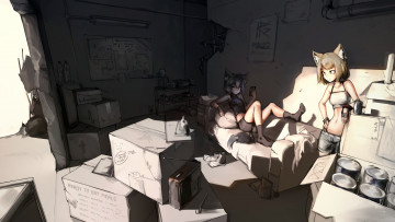 Картинка аниме животные +существа комната девушки