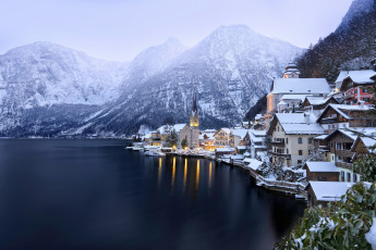 обоя города, - православные церкви,  монастыри, австрия, горы, озеро, зима, снег