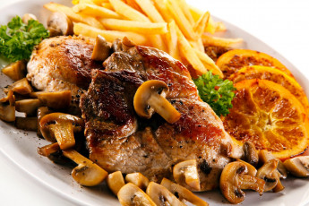 Картинка еда мясные+блюда грибы свинина картофель отбивная