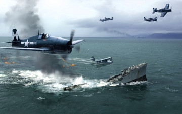 обоя видео игры, medal of honor,  pacific assault, самолеты, корабль, море, люди, спасение