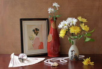 Картинка цветы хризантемы ваза картина