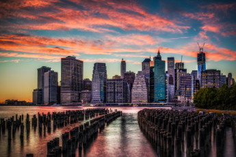 Картинка города нью йорк сша небоскребы закат