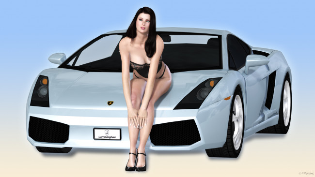 Обои картинки фото автомобили, 3d car&girl, автомобиль, девушка