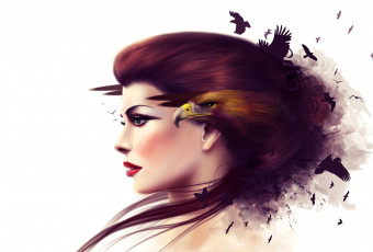 Картинка рисованное люди лицо птицы орел клюв девушка коллаж профиль