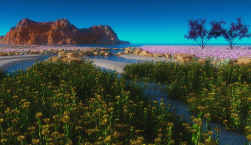Картинка 3д+графика природа+ nature деревья море горы камни цветы