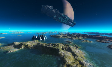 Картинка 3д+графика атмосфера настроение+ atmosphere+ +mood+ поверхность вода планета полет космический корабль
