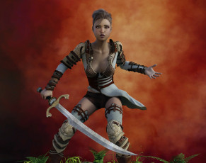 Картинка 3д+графика фантазия+ fantasy оружие взгляд девушка фон