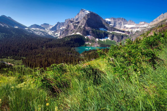 Картинка природа пейзажи горы лес луг озеро