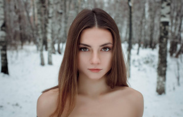 Картинка девушки -unsort+ лица +портреты плечи лицо зима снег лес
