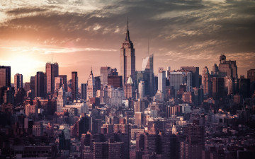 Картинка нью-йорк города нью-йорк+ сша город usa штат америка небо вечер облака здания небоскрёбы