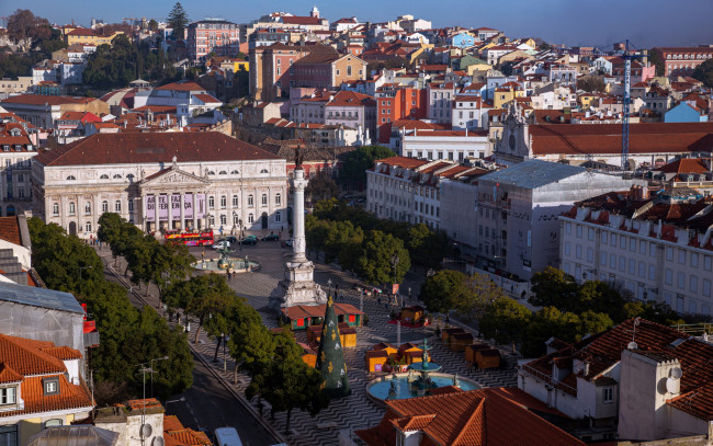 Обои картинки фото города, лиссабон , португалия, площадь, памятник, панорама