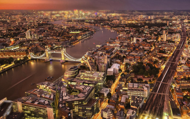 Обои картинки фото города, лондон , великобритания, панорама, вечер, огни