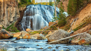 обоя gibbon falls, yellowstone np, wyoming, природа, водопады, gibbon, falls, yellowstone, np