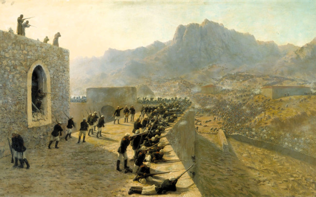 Обои картинки фото лев лагорио, рисованное, крепость, солдаты, война