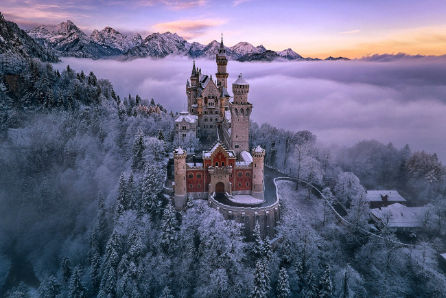 Обои картинки фото neuschwanstein castle, bavarian alps, города, замок нойшванштайн , германия, neuschwanstein, castle, bavarian, alps