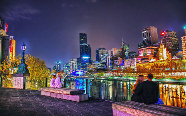 Обои картинки фото melbourne, australia, города, огни, ночного