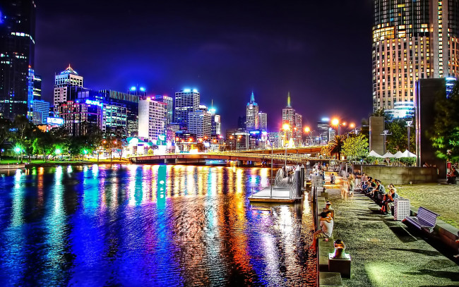Обои картинки фото melbourne, australia, города, огни, ночного