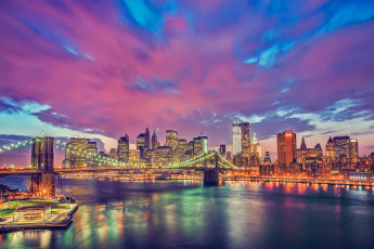 Картинка new york city города нью йорк сша огни nyc brooklyn bridge manhattan ночной город