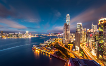 Картинка hong kong города гонконг китай ночной город небоскрёбы